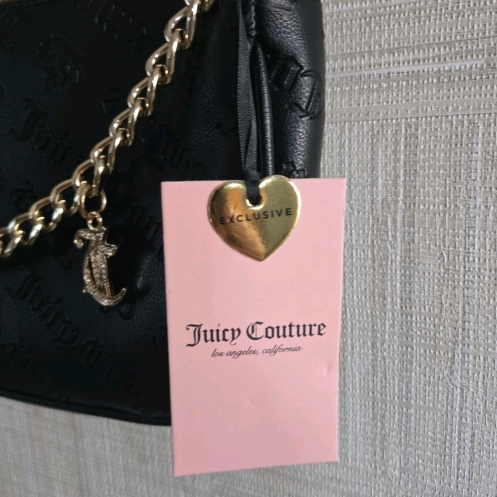 NWT Juicy Couture Not Your Babe Black Shoulder Bag Y2K Gold Charms - Picture 3 of 6